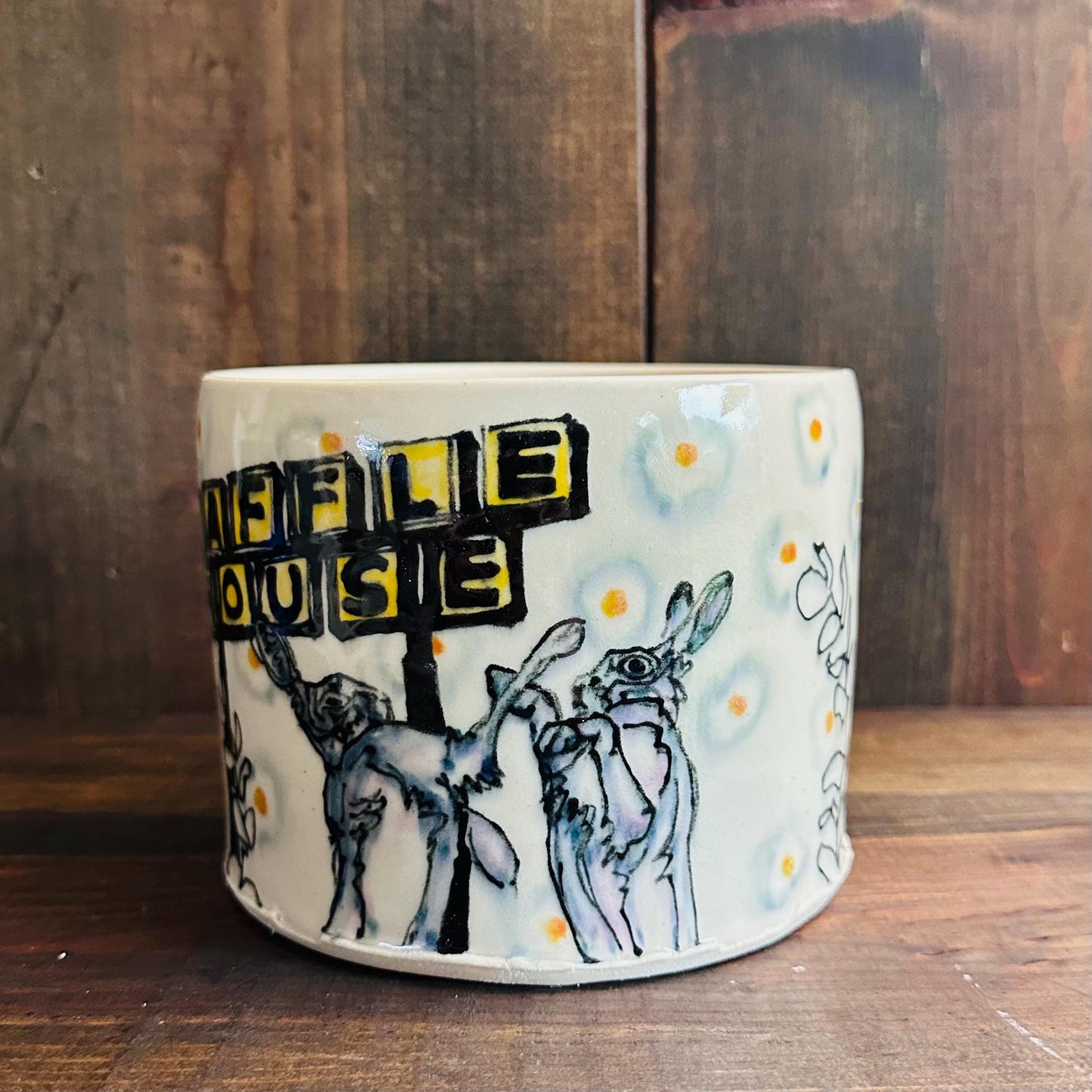 CUSTOM ORDER Planter Bunny Waffle House Eggs Watercolor Style Ceramic Planter Handmade Planter CUSTOM