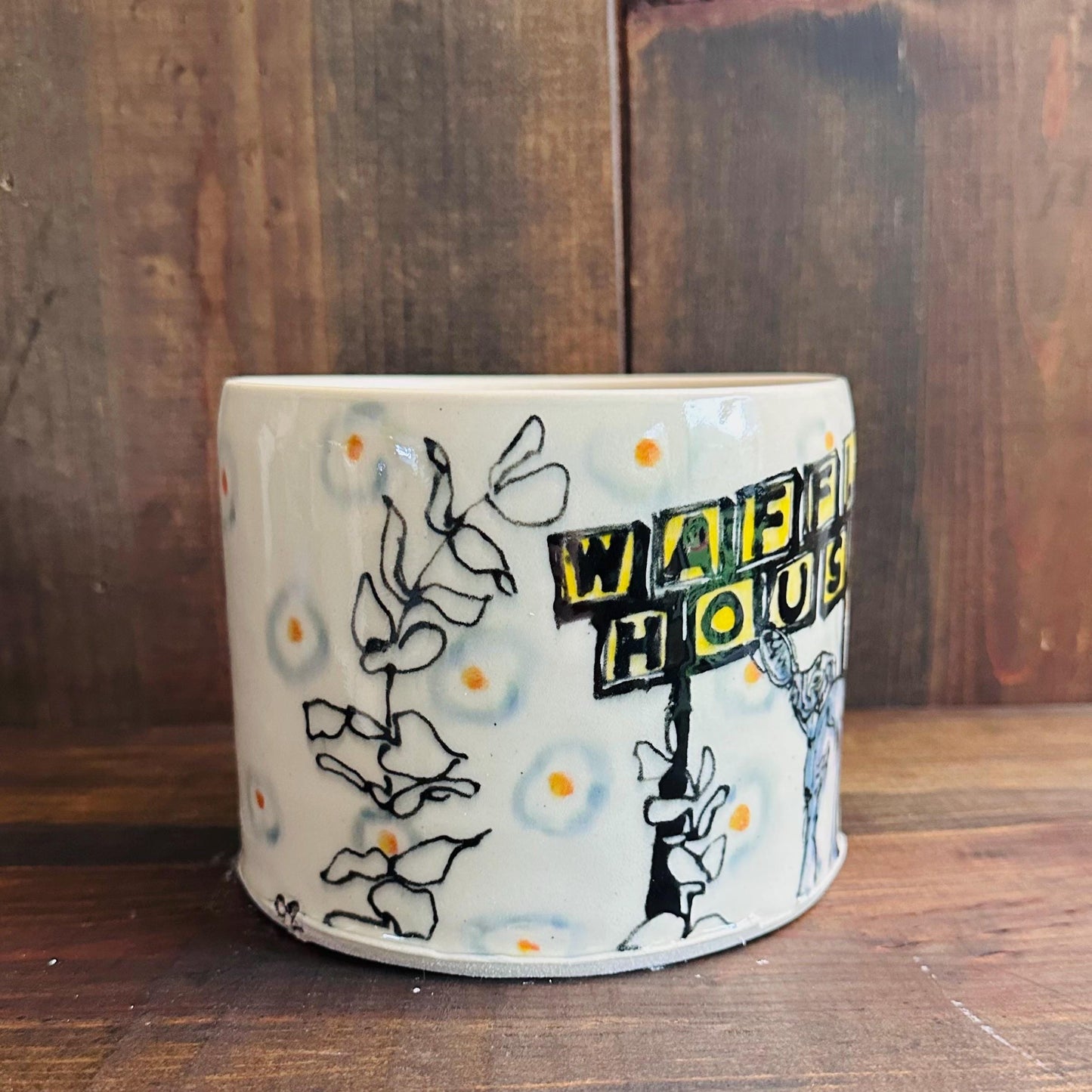 CUSTOM ORDER Planter Bunny Waffle House Eggs Watercolor Style Ceramic Planter Handmade Planter CUSTOM