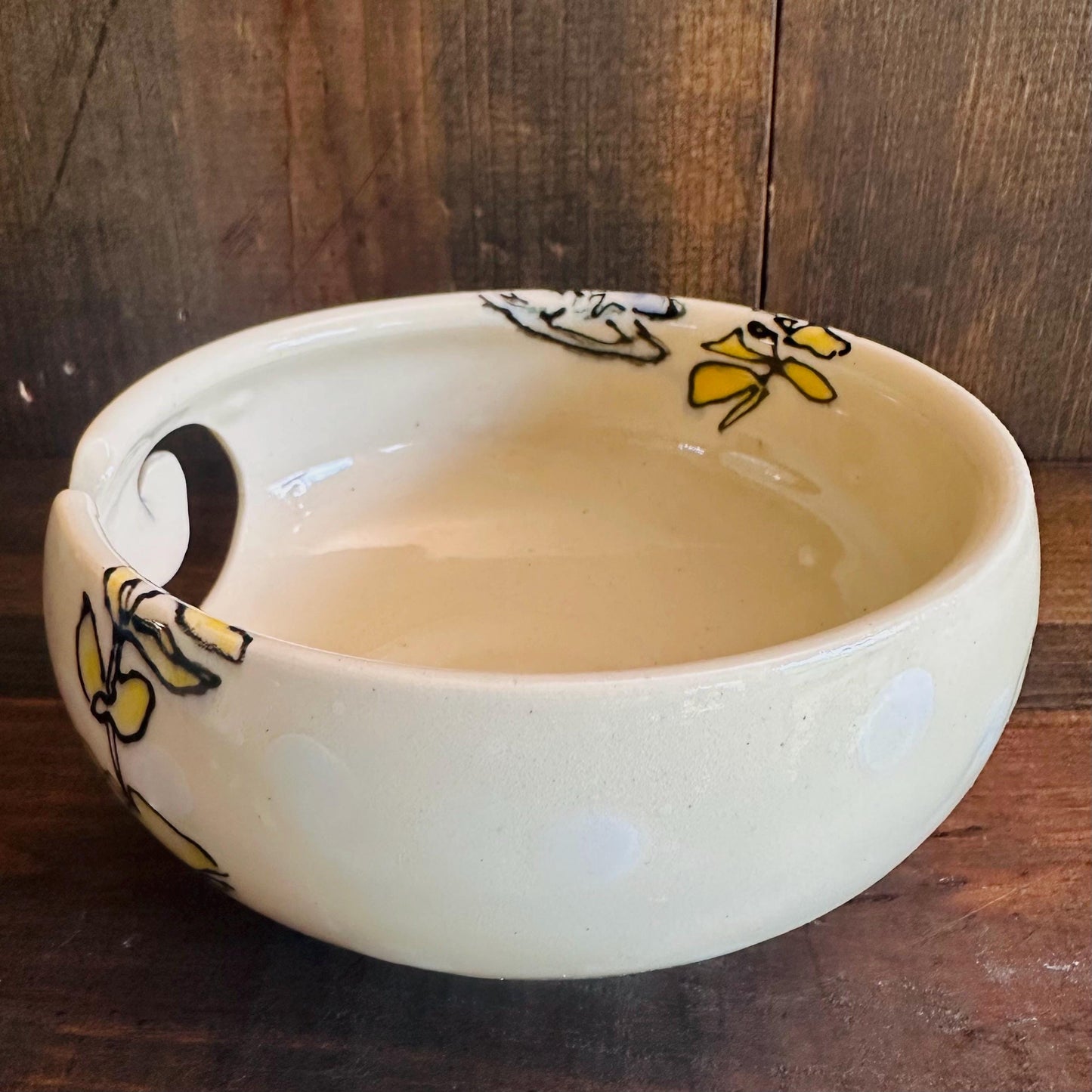 Yarn Bowl Hand Painted Boxing Rabbits Knitting Bowl Bunny Art M2523