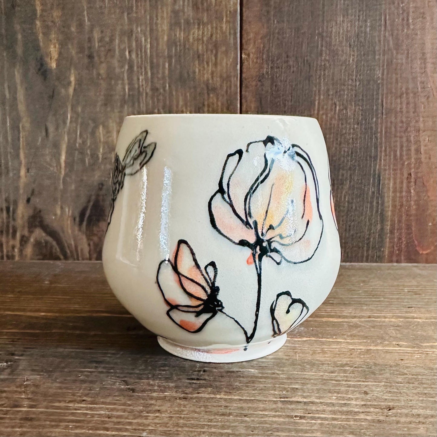 Yunomi Cup Boxing Hare Rabbit Tulip Ceramic Mug Handmade M2535