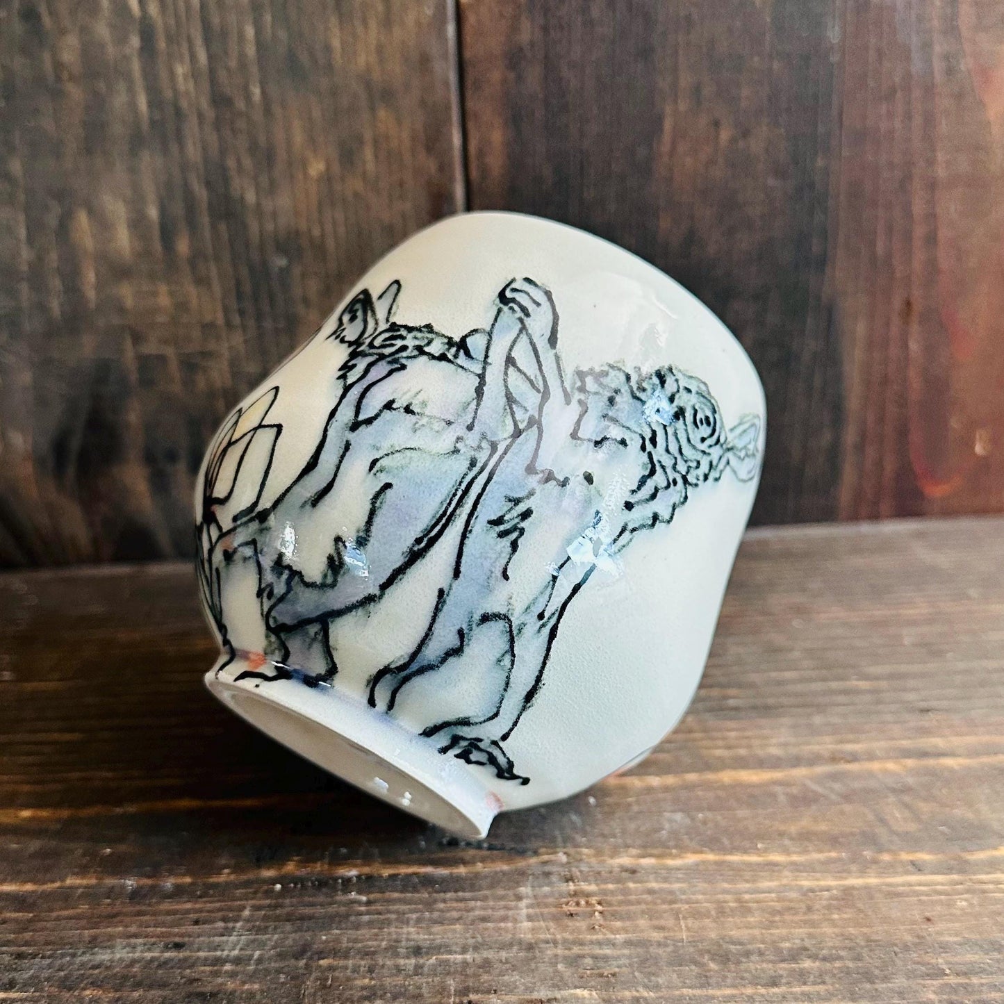 Yunomi Cup Boxing Hare Rabbit Tulip Ceramic Mug Handmade M2535