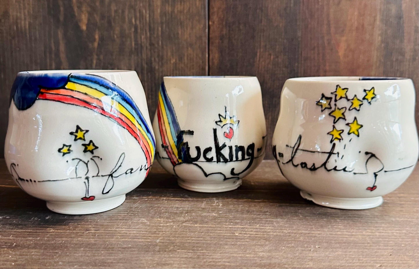 Custom Made Handmade Mug Handleless Rainbow Yunomi Fantastic