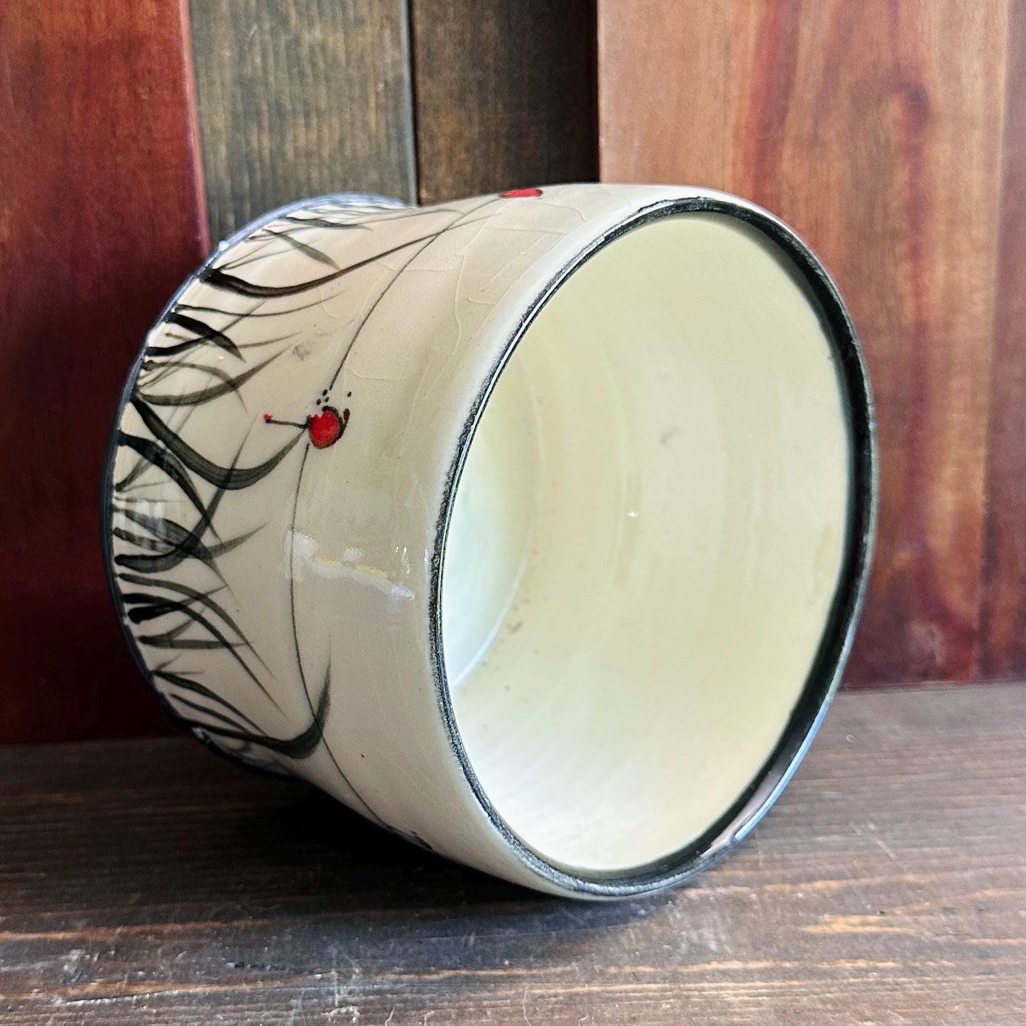 Ceramic Planter Pottery Handmade Bird on a Wire Prairie Grass M2562