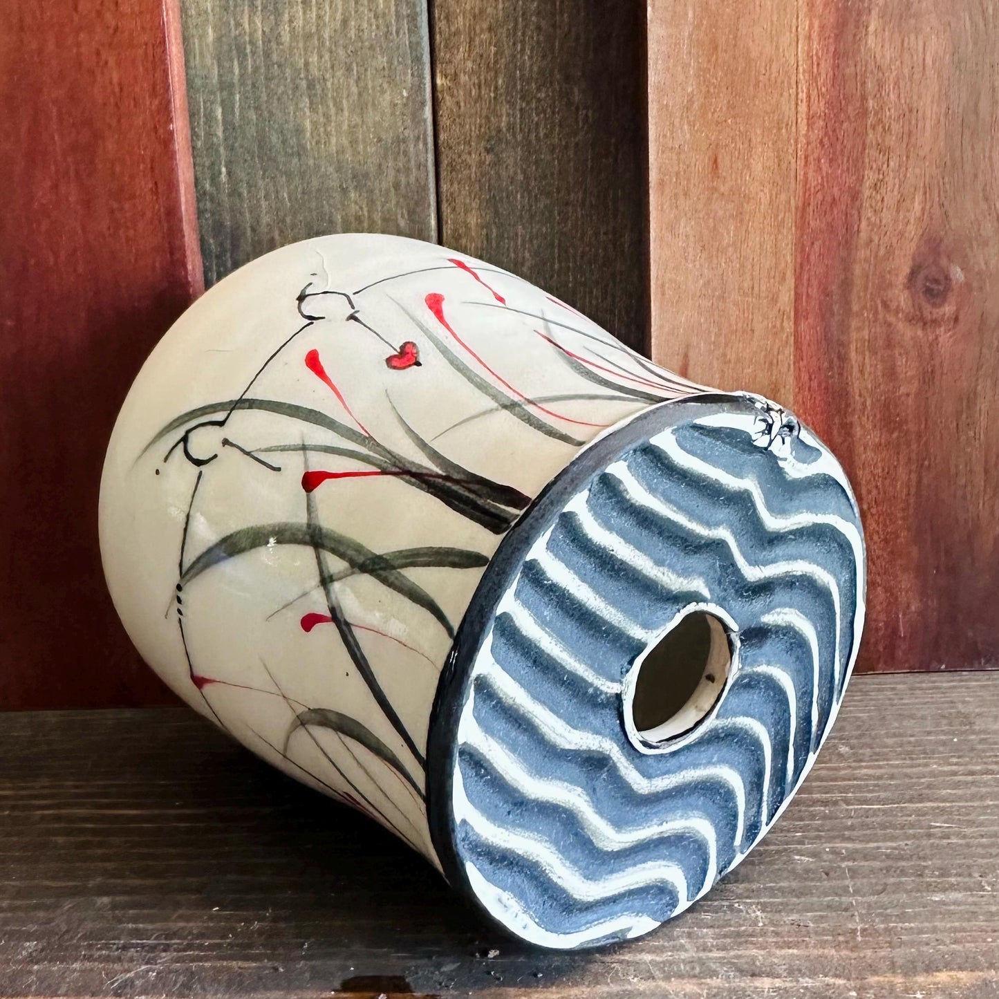 Ceramic Planter Pottery Handmade Bird on a Wire Prairie Grass M2564