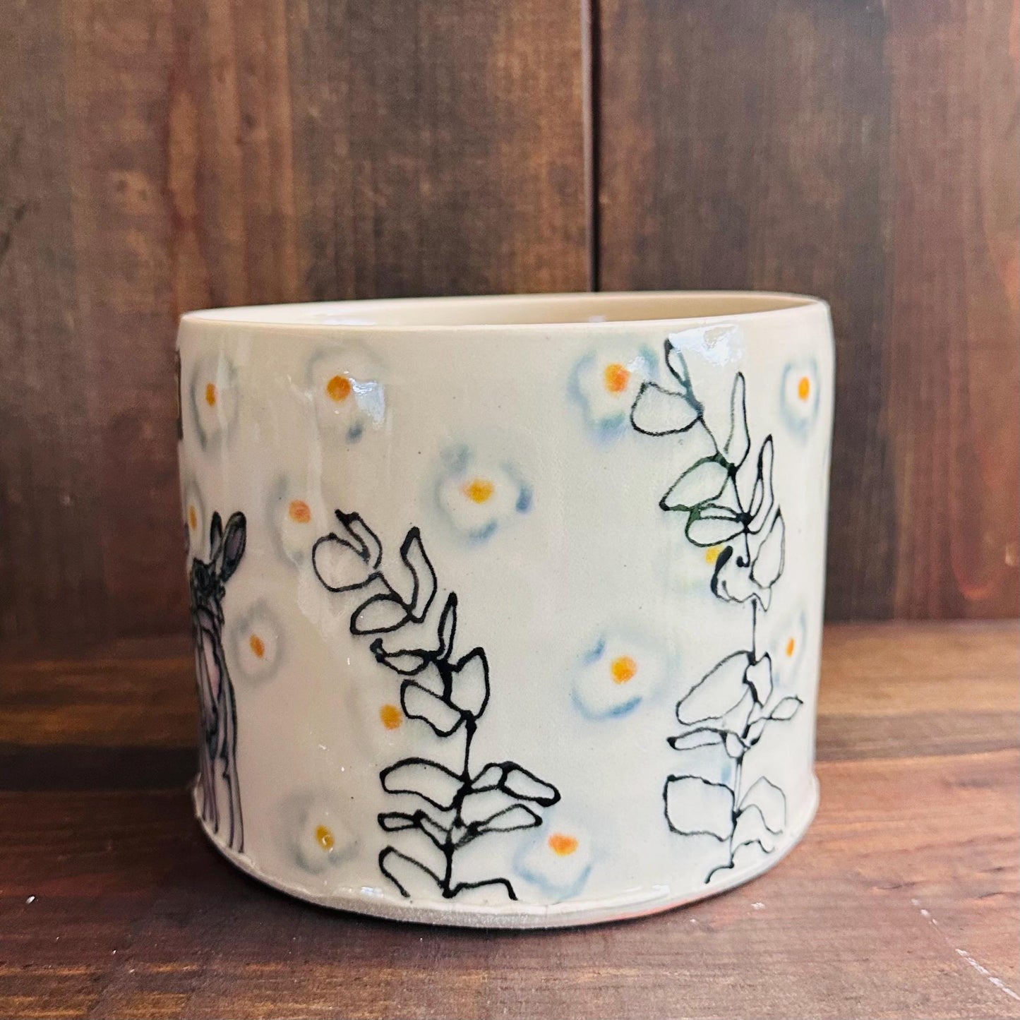CUSTOM ORDER Planter Bunny Waffle House Eggs Watercolor Style Ceramic Planter Handmade Planter CUSTOM