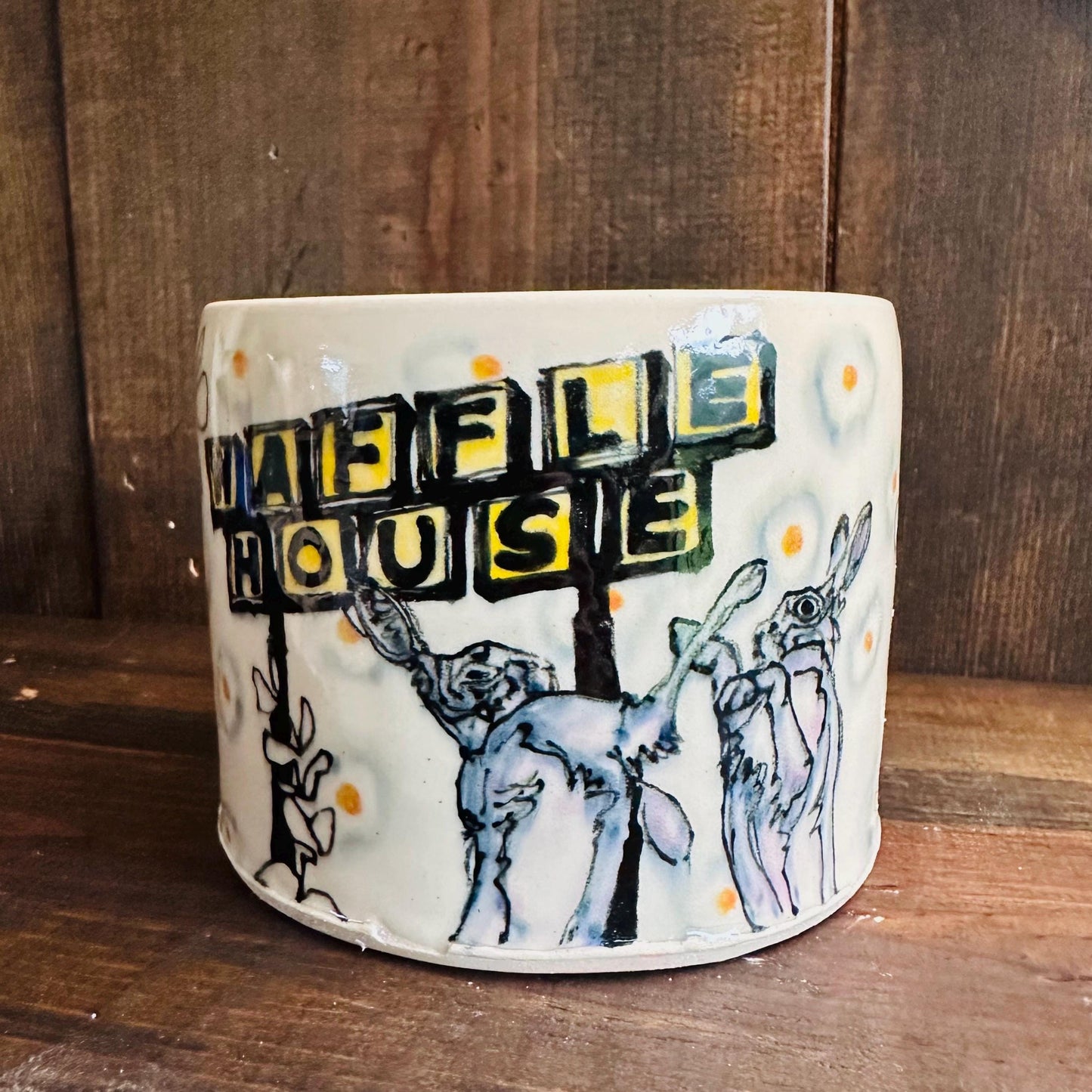 CUSTOM ORDER Planter Bunny Waffle House Eggs Watercolor Style Ceramic Planter Handmade Planter CUSTOM