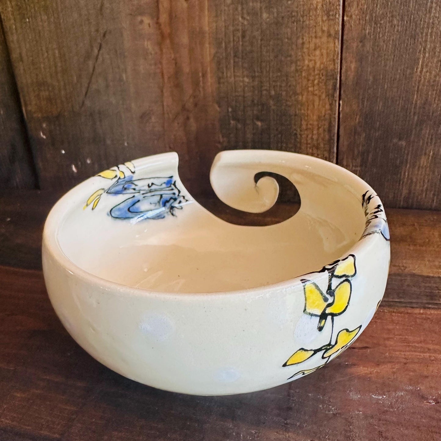 Yarn Bowl Hand Painted Boxing Rabbits Knitting Bowl Bunny Art M2523