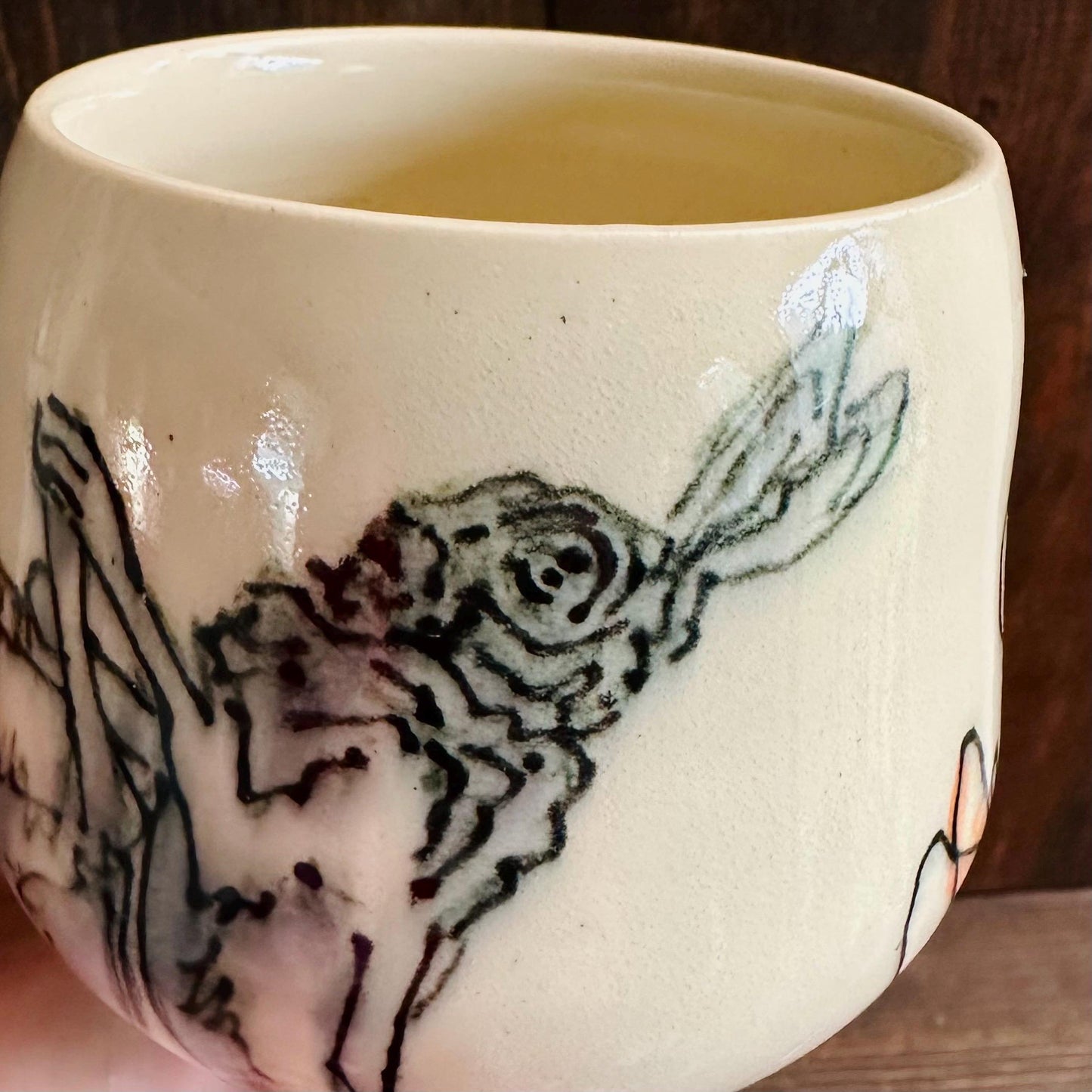 Yunomi Cup Boxing Hare Rabbit Tulip Ceramic Mug Handmade M2535