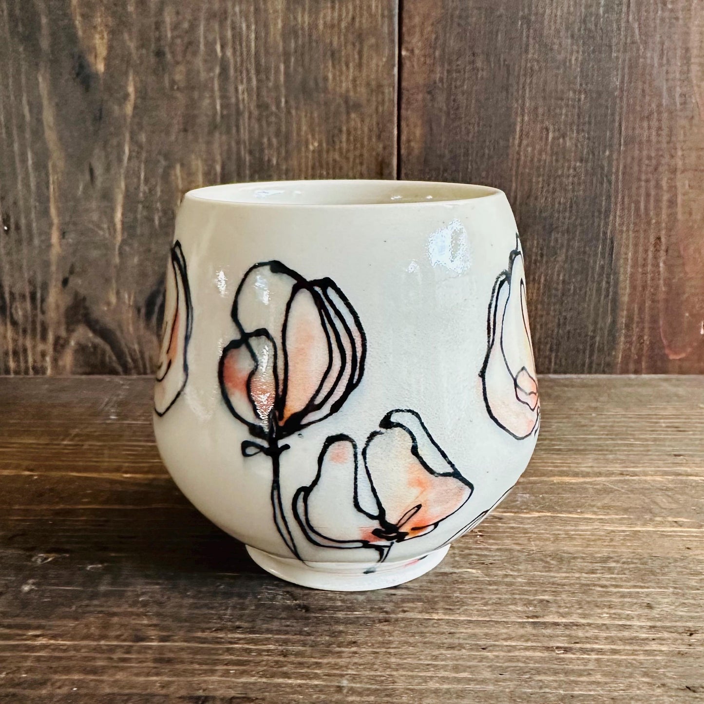 Yunomi Cup Boxing Hare Rabbit Tulip Ceramic Mug Handmade M2535