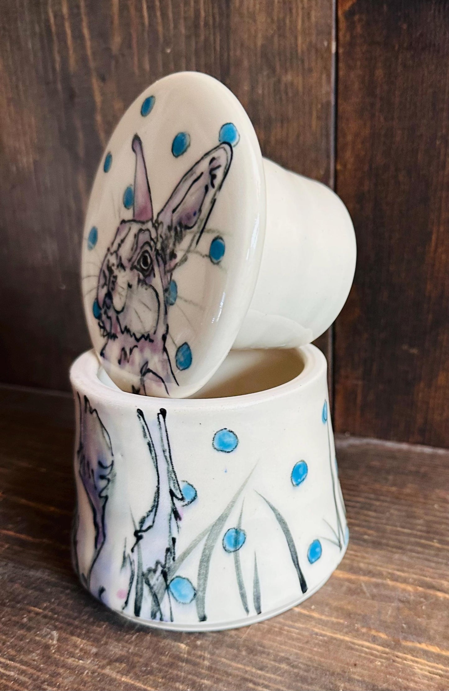 Butter Bell Bunny with Waffle House Sign French Butter Cloche Butter Dish M2537
