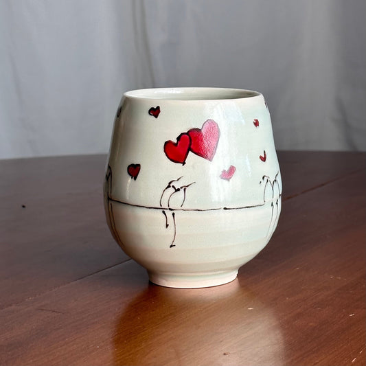 birds and hearts Love me Cup Yunomi tea cup mug y01