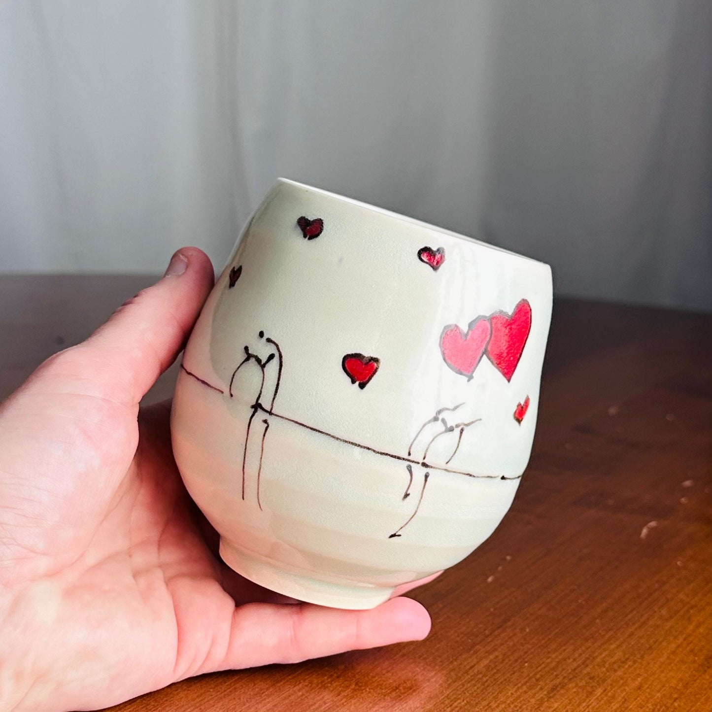 birds and hearts Love me Cup Yunomi tea cup mug y01