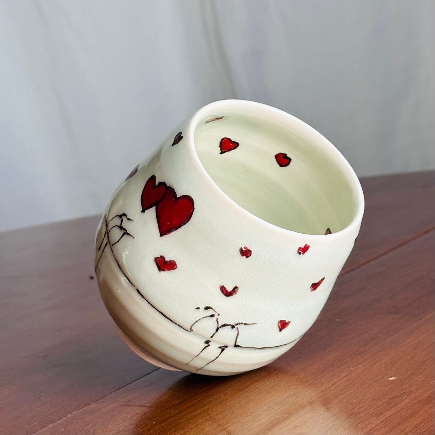 birds and hearts Love me Cup Yunomi tea cup mug y01