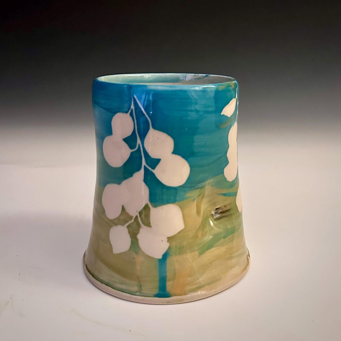Ceramic Cup Mug Handleless Mug Stoneware Clay Cup Mug Aspen Leaves Black and White A2408