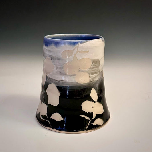 Ceramic Cup Mug Handleless Mug Stoneware Clay Cup Mug Aspen Leaves Black and White A2409