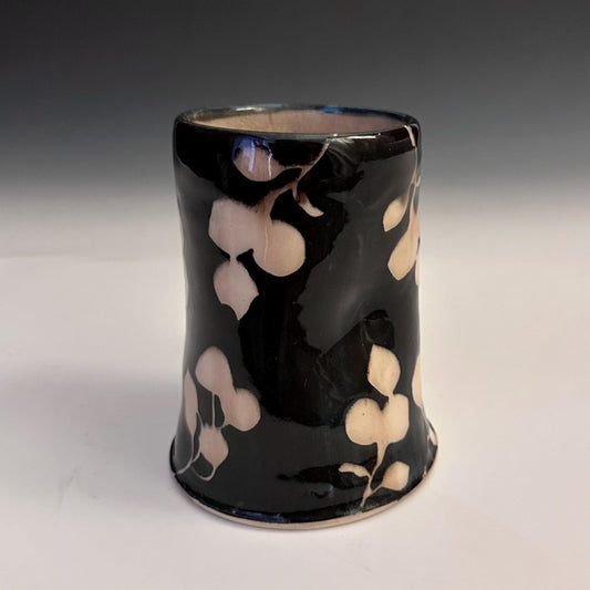 Ceramic Cup Mug Handleless Mug Stoneware Clay Cup Mug Aspen Leaves Black and White A2410