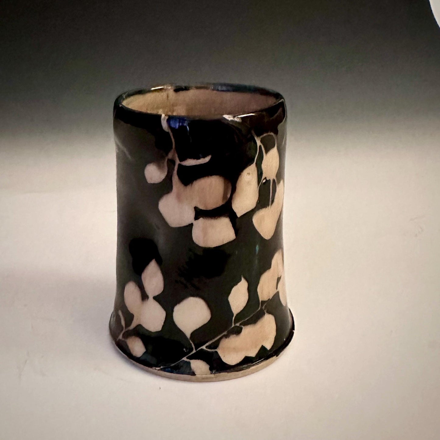 Ceramic Cup Mug Handleless Mug Stoneware Clay Cup Mug Aspen Leaves Black and White A2410