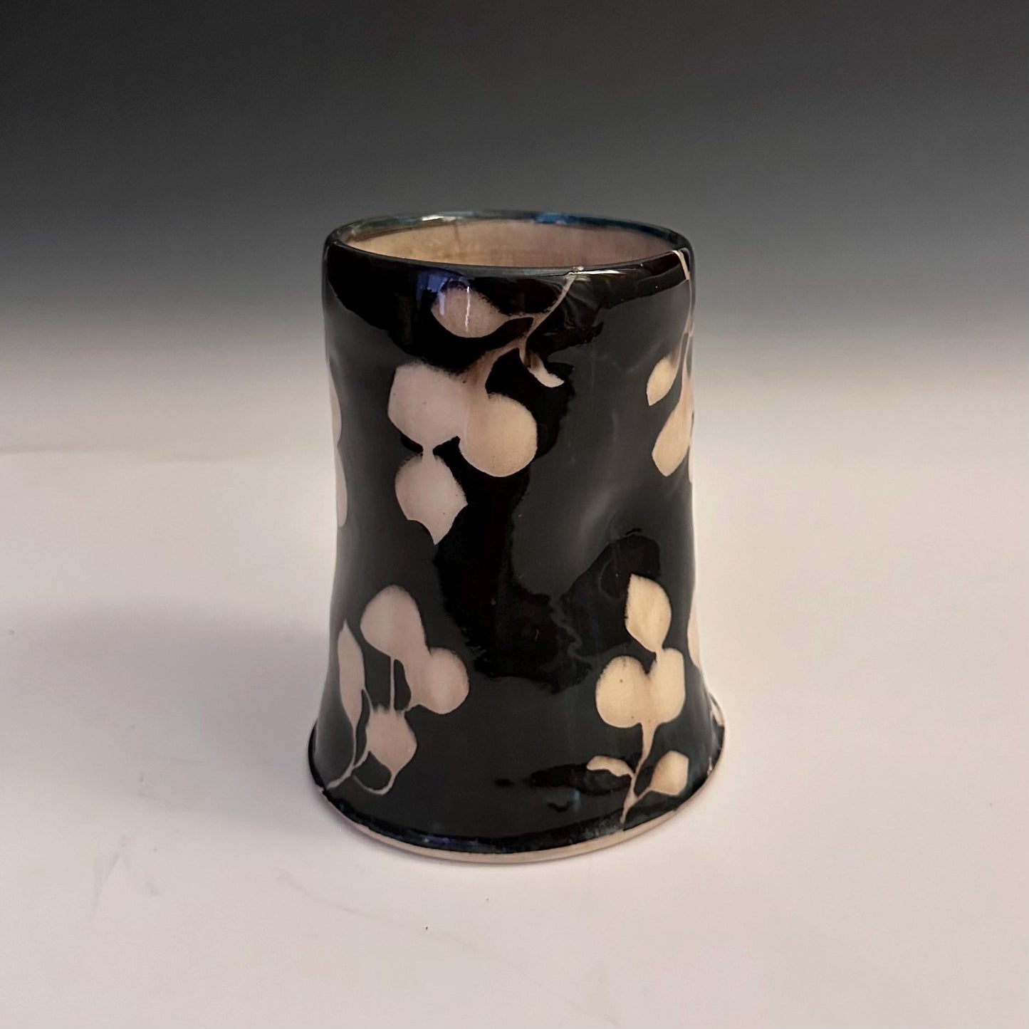 Ceramic Cup Mug Handleless Mug Stoneware Clay Cup Mug Aspen Leaves Black and White A2410