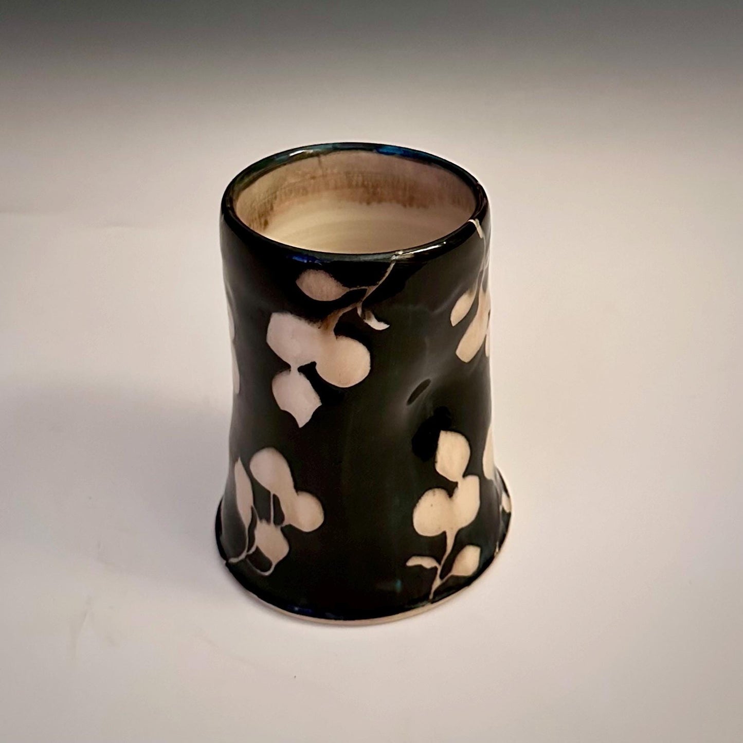 Ceramic Cup Mug Handleless Mug Stoneware Clay Cup Mug Aspen Leaves Black and White A2410