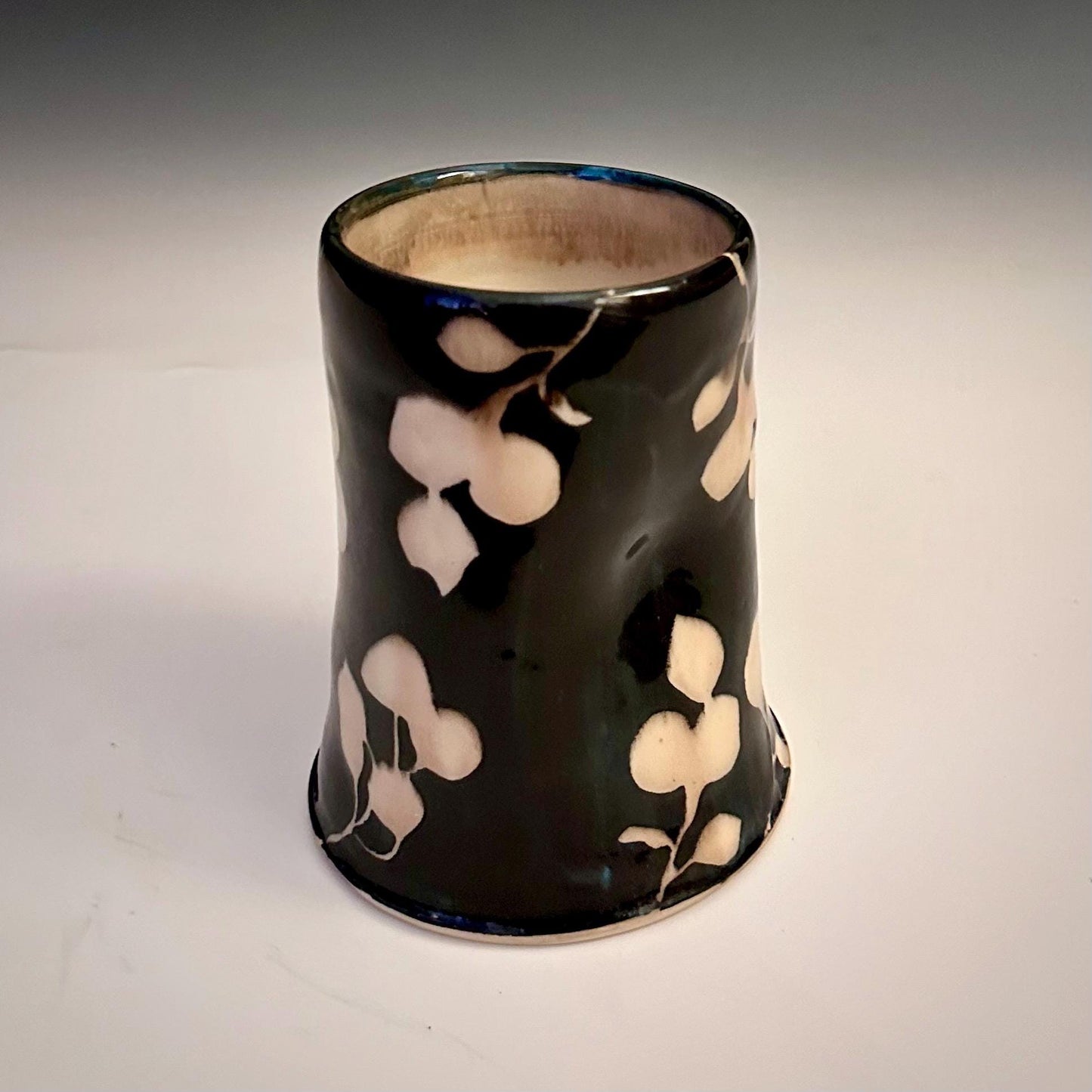 Ceramic Cup Mug Handleless Mug Stoneware Clay Cup Mug Aspen Leaves Black and White A2410