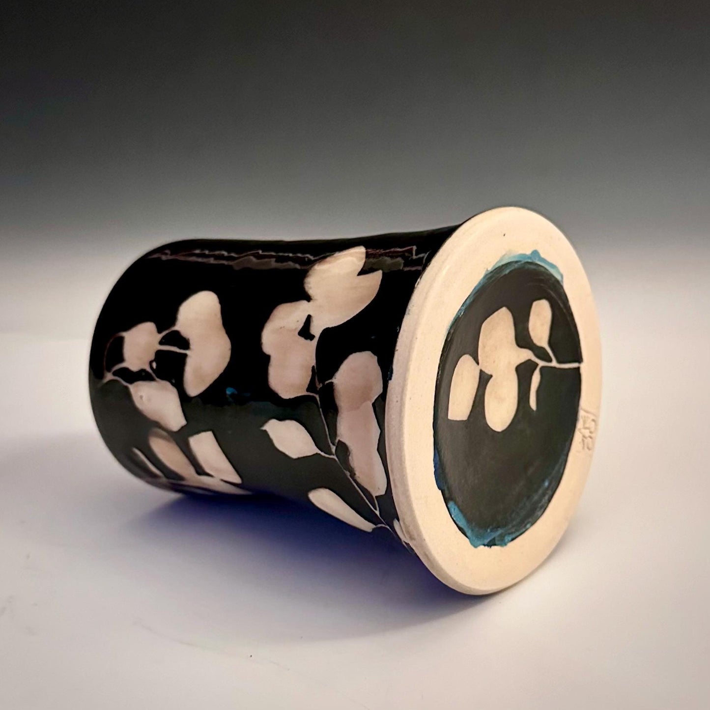 Ceramic Cup Mug Handleless Mug Stoneware Clay Cup Mug Aspen Leaves Black and White A2410