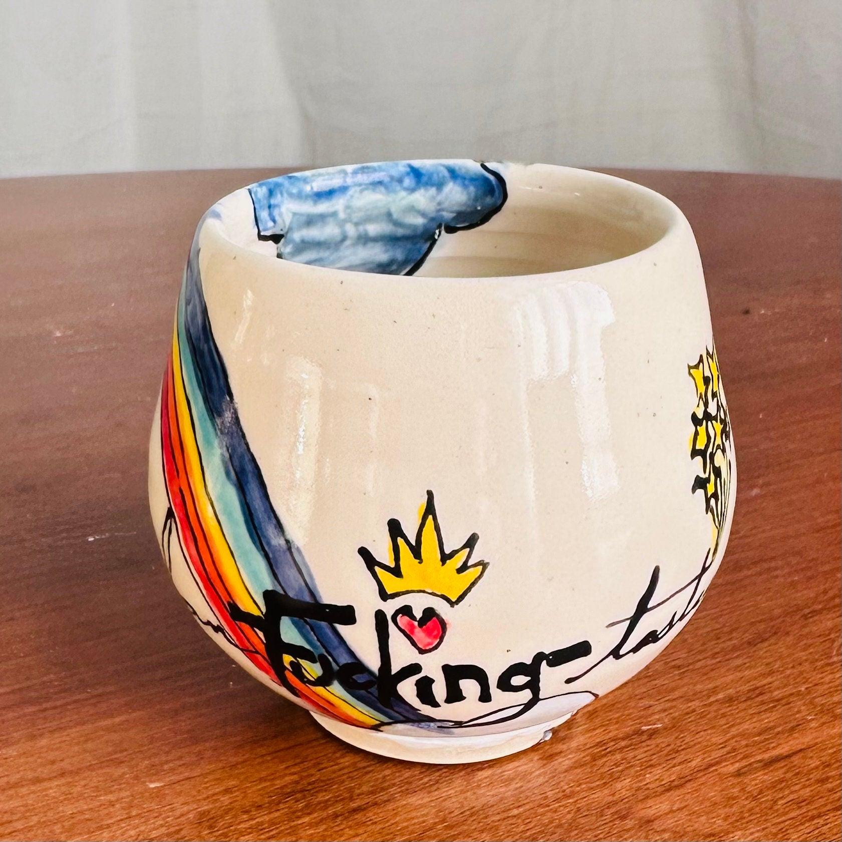 Ceramic Cup Teacup Wine Glass Rainbows Bird Words Curse Yunomi Tea Cup Mug