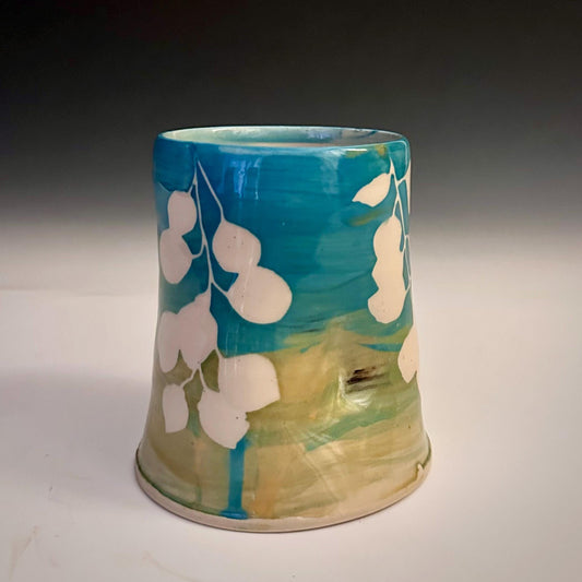 Ceramic Cup Mug Handleless Mug Stoneware Clay Cup Mug Aspen Leaves Black and White A2408
