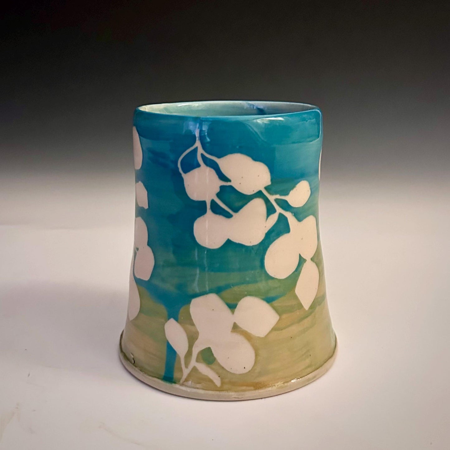 Ceramic Cup Mug Handleless Mug Stoneware Clay Cup Mug Aspen Leaves Black and White A2408