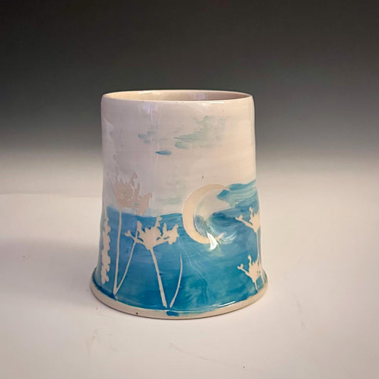 Ceramic Cup Mug Handleless Mug Stoneware Clay Cup Mug Aspen Leaves Black and White A2407