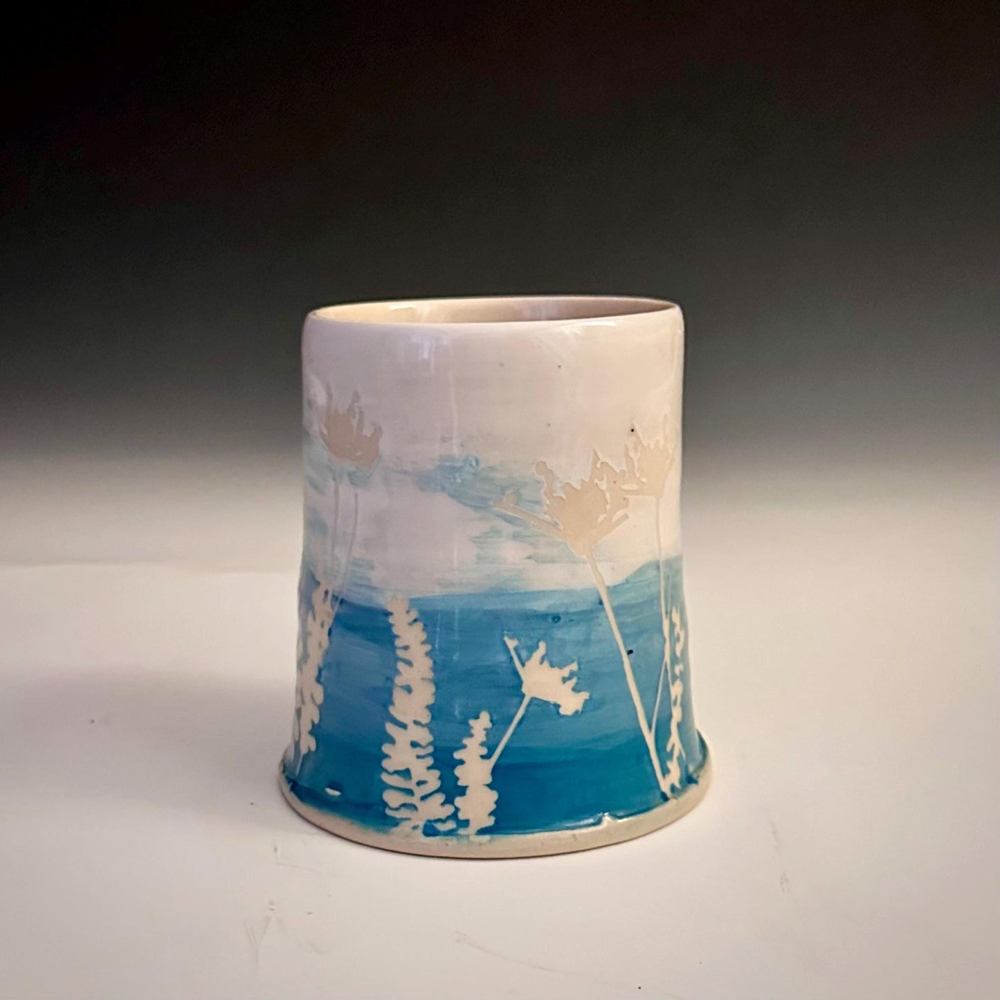 Ceramic Cup Mug Handleless Mug Stoneware Clay Cup Mug Aspen Leaves Black and White A2407