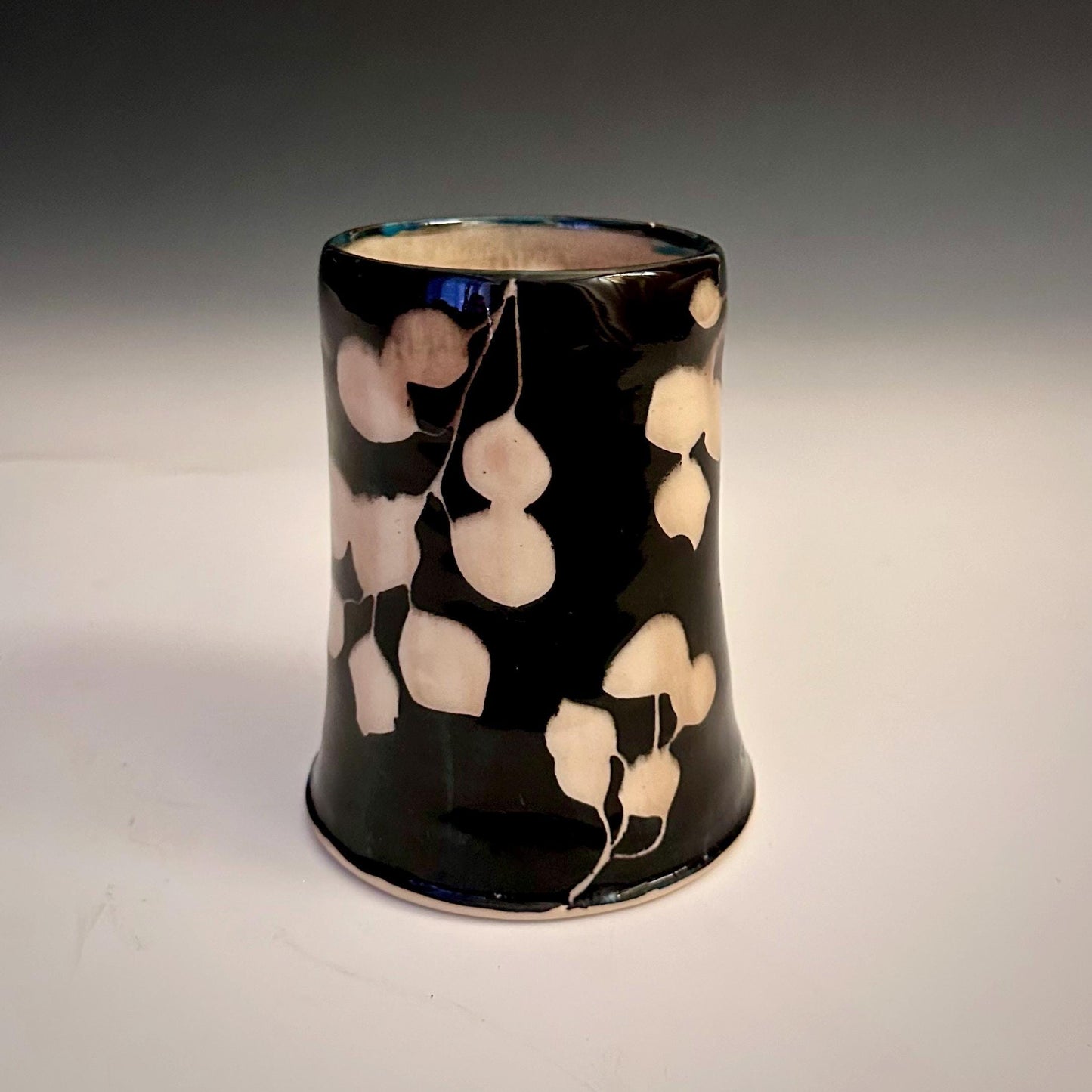 Ceramic Cup Mug Handleless Mug Stoneware Clay Cup Mug Aspen Leaves Black and White A2410