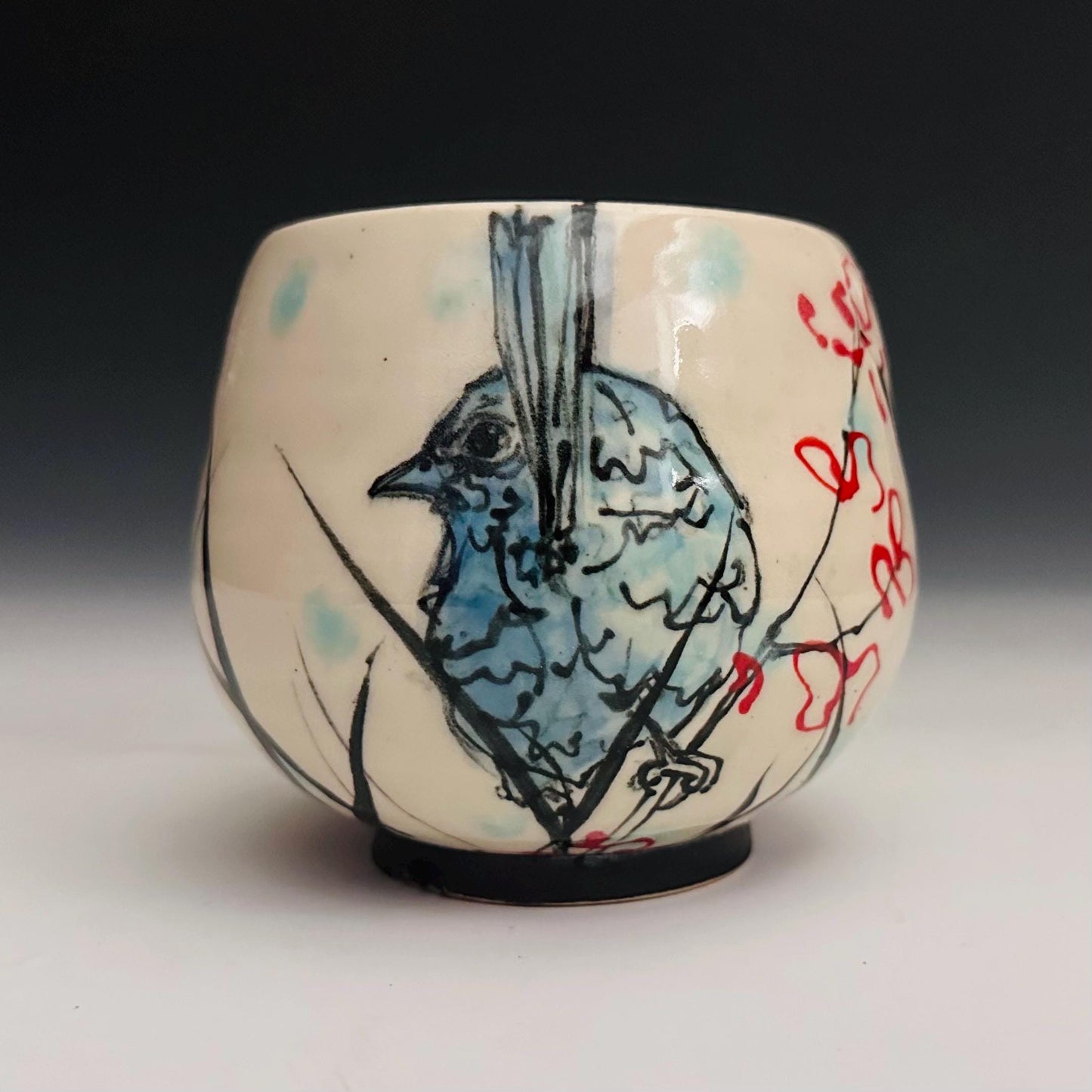 Ceramic Cup Fairy Wren , Bird  Illustration Polka Dots Yunomi oct004