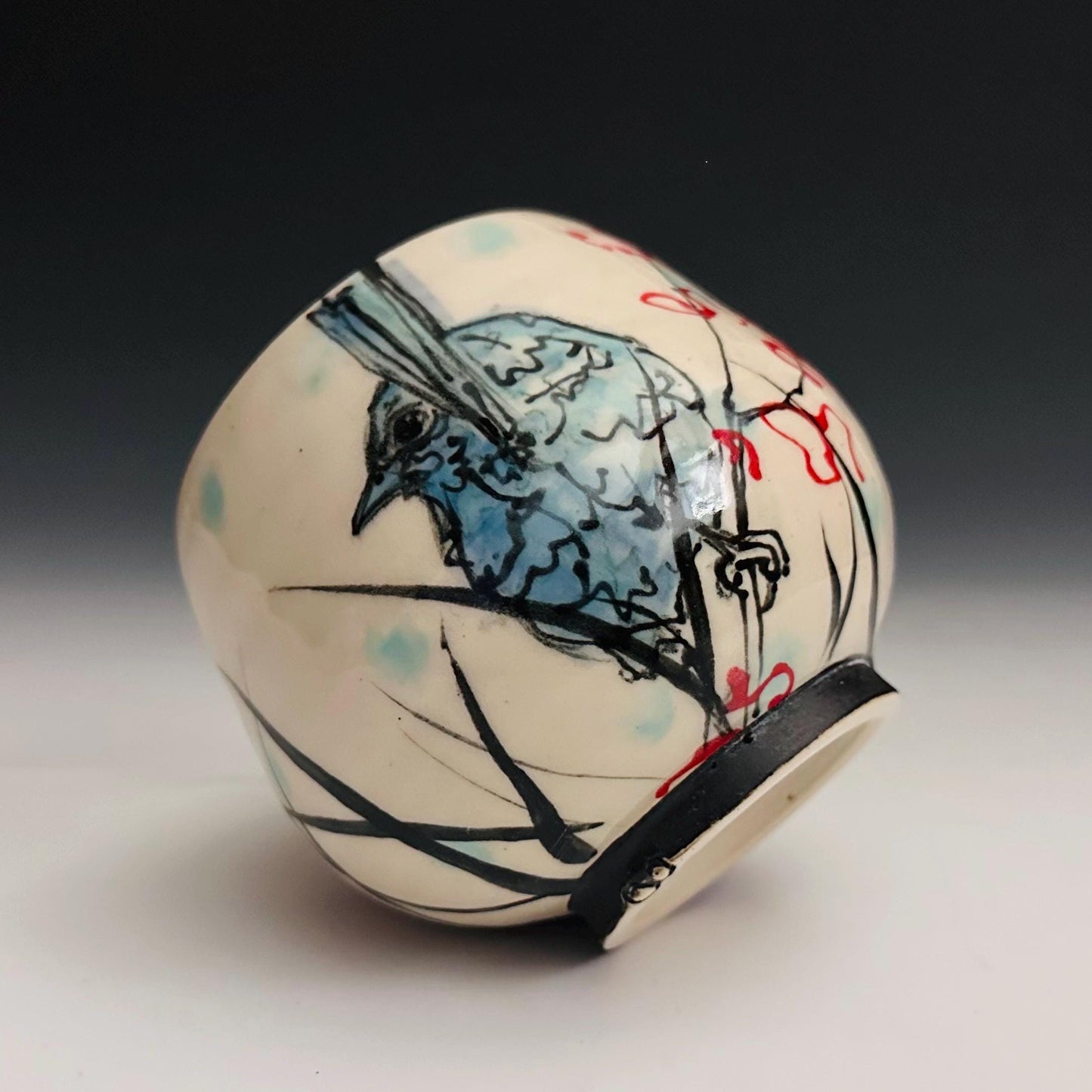 Ceramic Cup Fairy Wren , Bird  Illustration Polka Dots Yunomi oct004