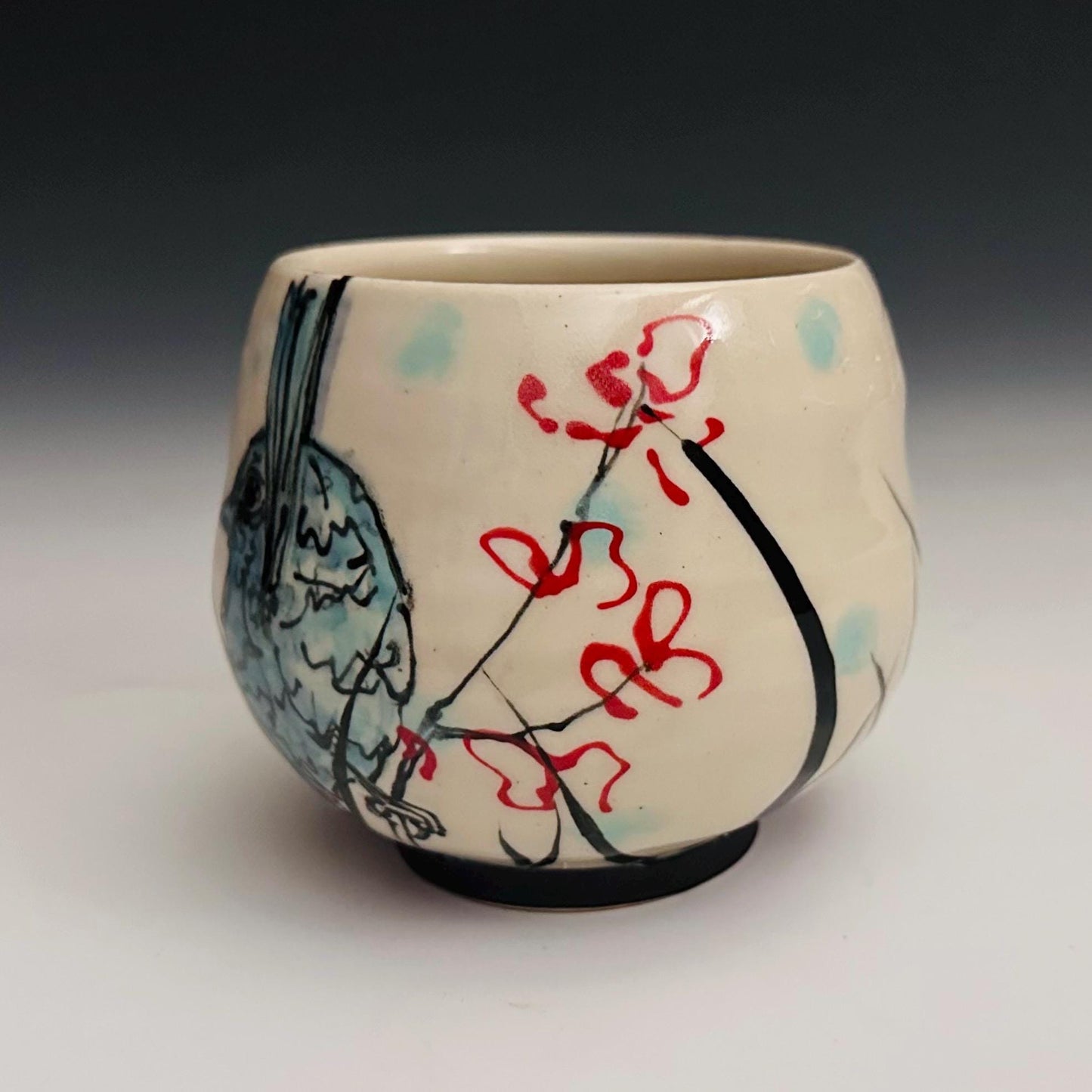 Ceramic Cup Fairy Wren , Bird  Illustration Polka Dots Yunomi oct004