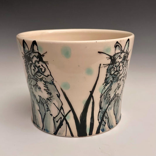 Twin Bunnies in the Grass Handmade Planter Pot