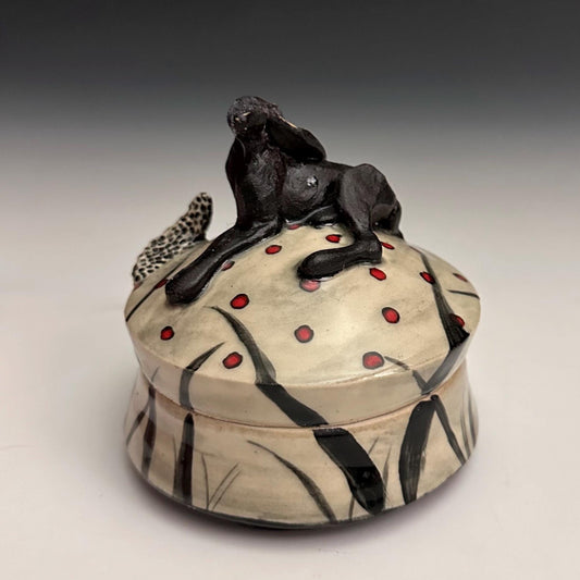 Clay Jewelry Box Hare Rabbit Bunny Whimsical Sculpture Box