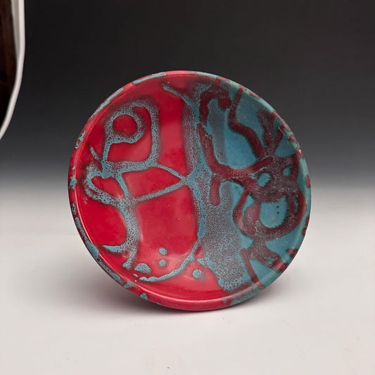 Handmade Stoneware Plate Red and Turquoise  69D