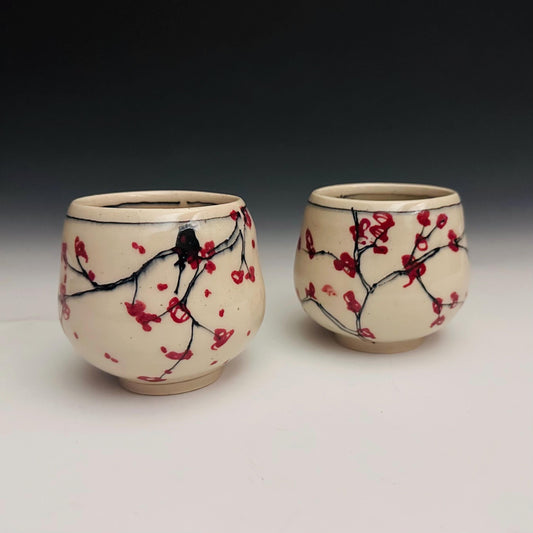 Set of 2 Cherry Blossom Cups, Japanese Inspir  Yunomi or Teacup oct018