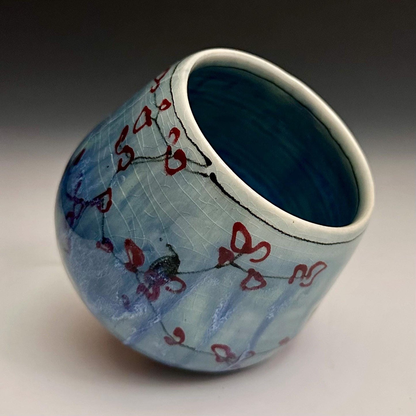 Yunomi Pottery Cup Rain and Cherry Blossom Blue Handmade Mug N013