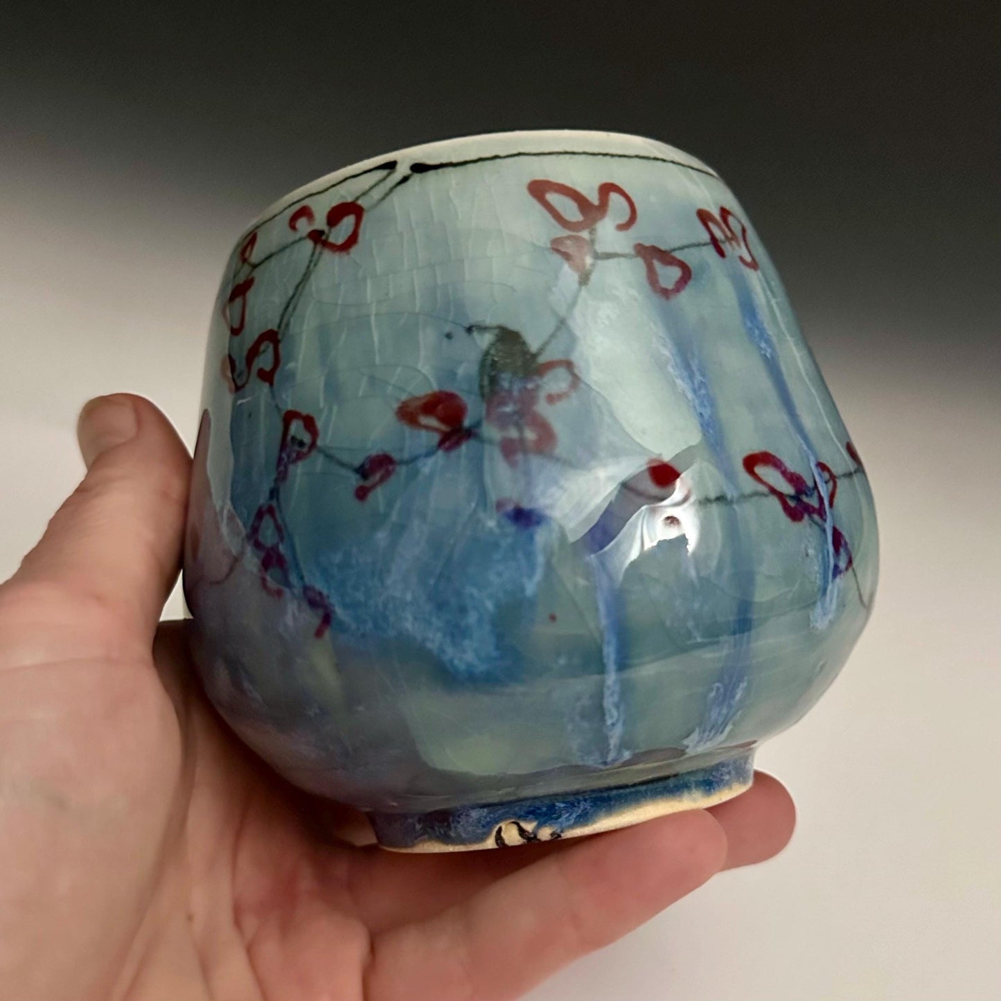 Yunomi Pottery Cup Rain and Cherry Blossom Blue Handmade Mug N013