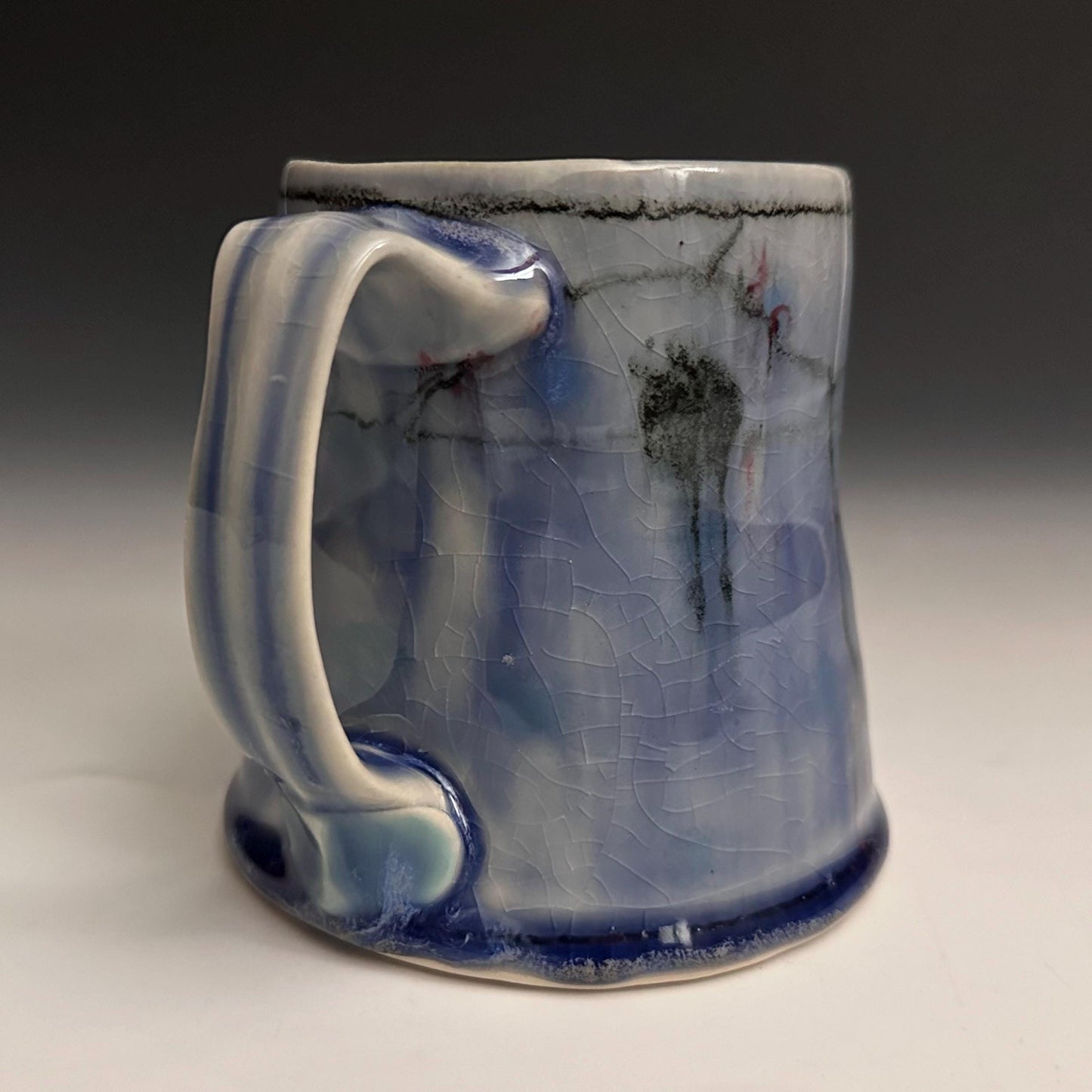 Pottery Mug Blue Coffee Cup Stoneware Mug Handmade Pottery Mug Red Cherry Blossom Polka Dots NO14
