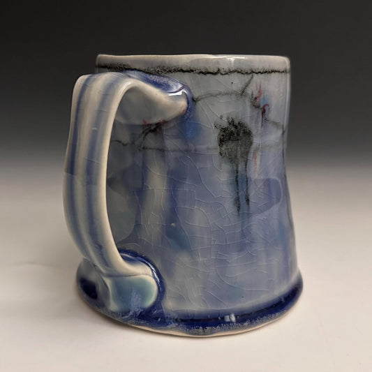 Pottery Mug Blue Coffee Cup Stoneware Mug Handmade Pottery Mug Red Cherry Blossom Polka Dots NO14