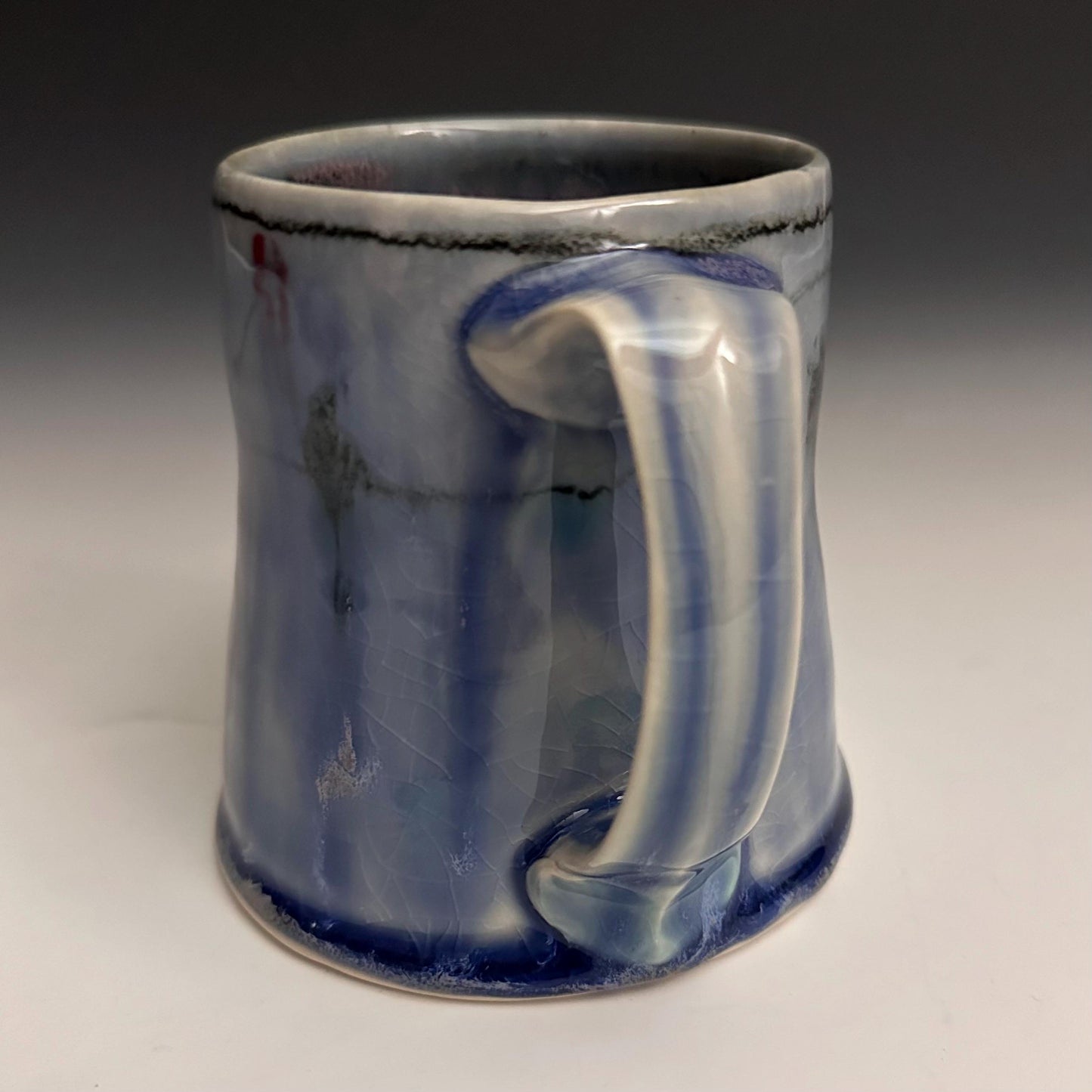 Pottery Mug Blue Coffee Cup Stoneware Mug Handmade Pottery Mug Red Cherry Blossom Polka Dots NO14
