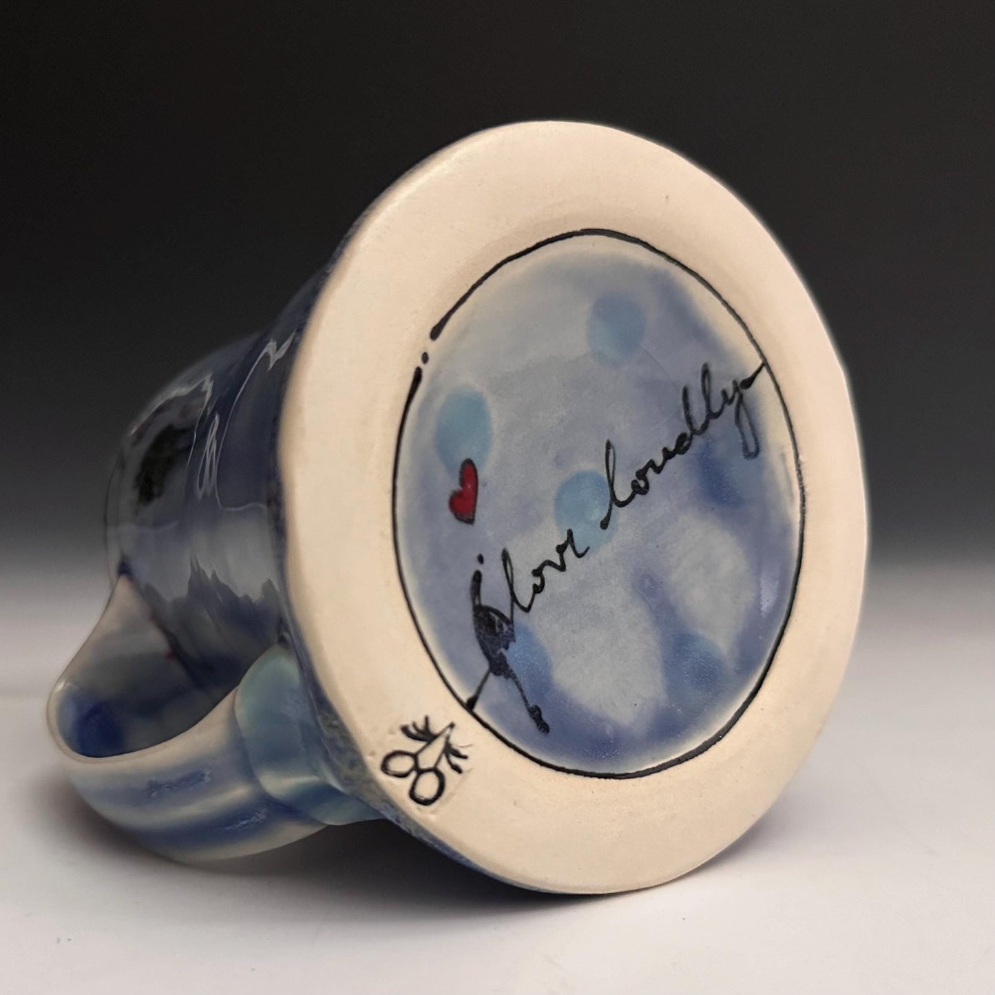 Pottery Mug Blue Coffee Cup Stoneware Mug Handmade Pottery Mug Red Cherry Blossom Polka Dots NO14