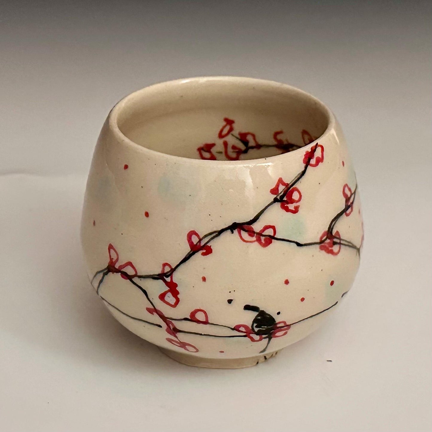 Cherry Blossom Yunomi Handleless Mug Wine Glass Red Flowers A2425