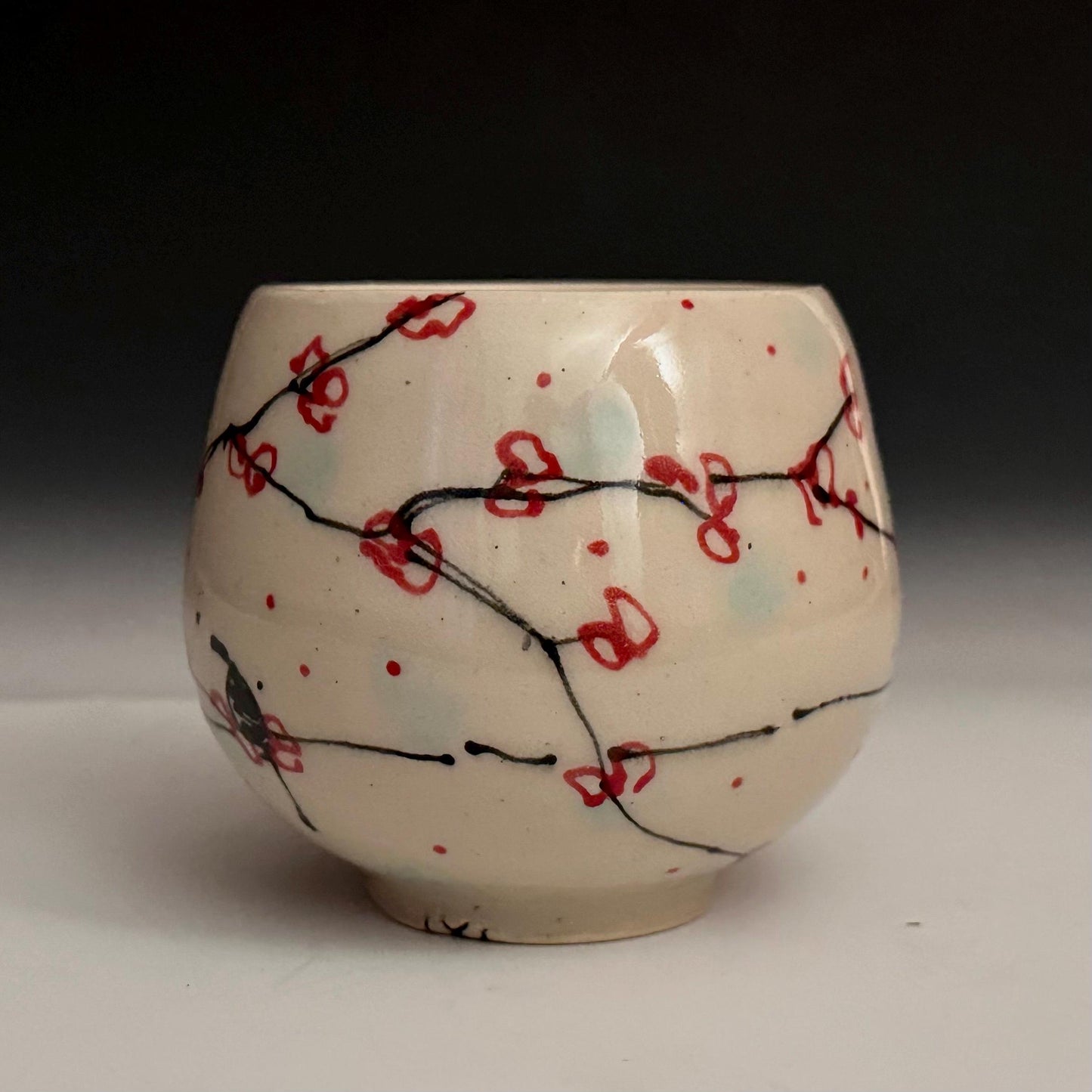 Cherry Blossom Yunomi Handleless Mug Wine Glass Red Flowers A2425