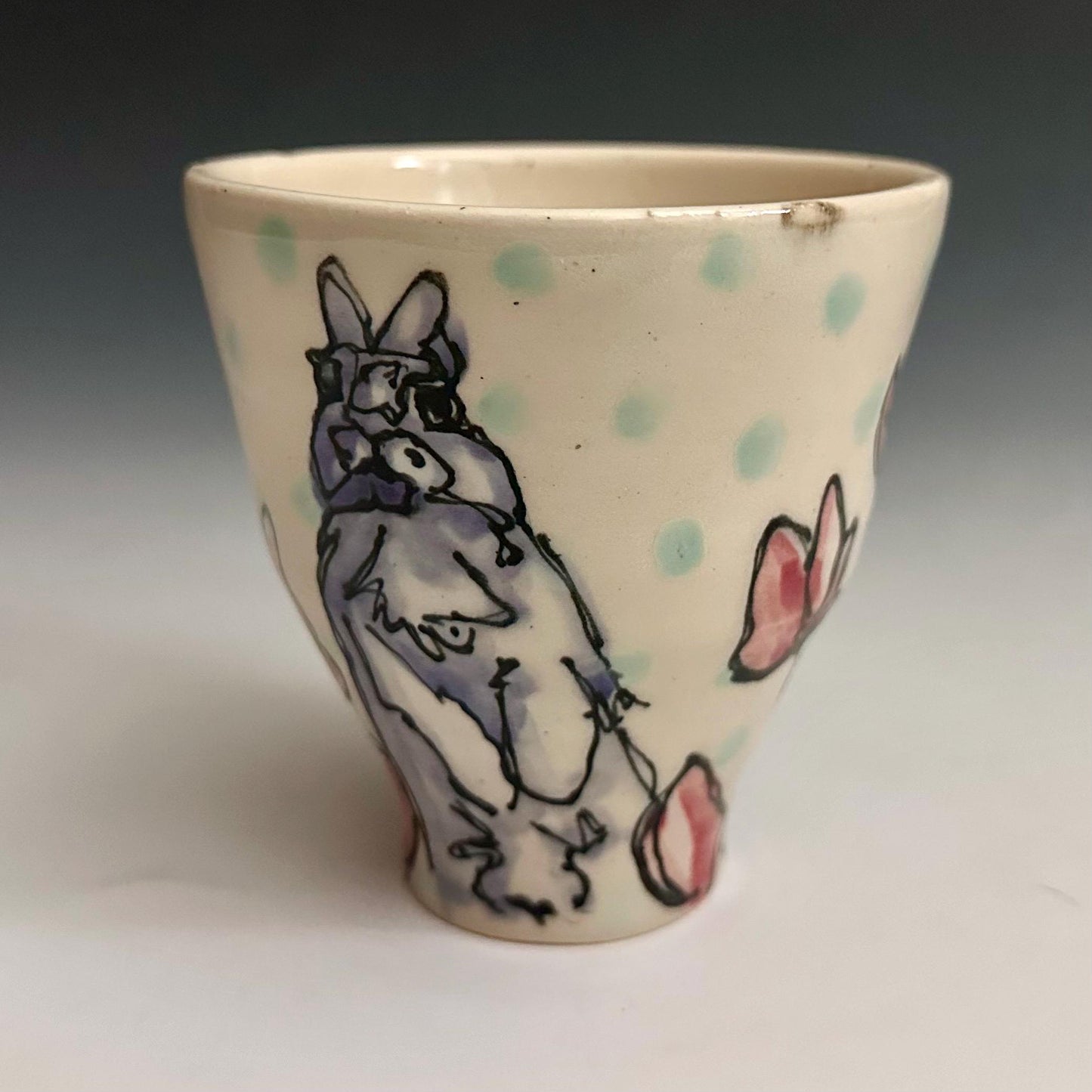 Bunny Poppy Cup Ceramic Glass A2434 Hand Painted Cute Bunny