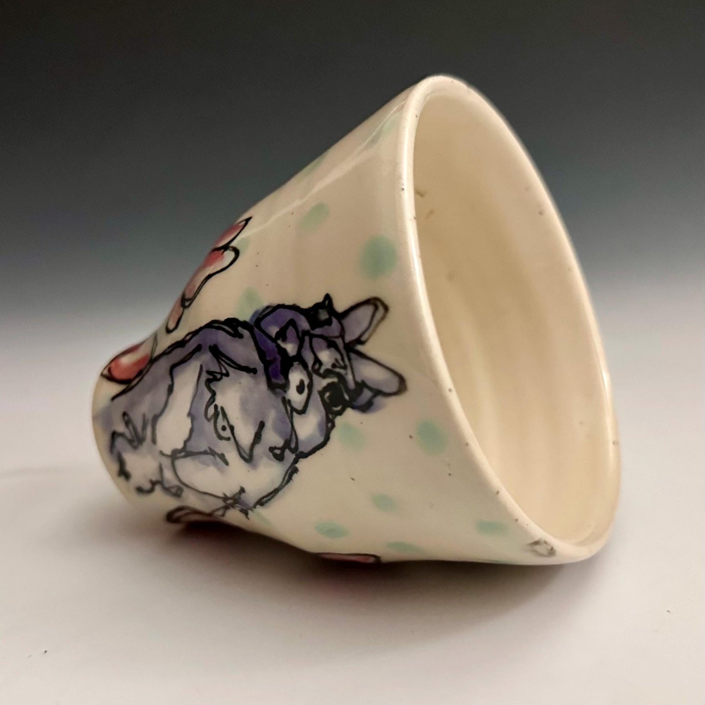 Bunny Poppy Cup Ceramic Glass A2434 Hand Painted Cute Bunny