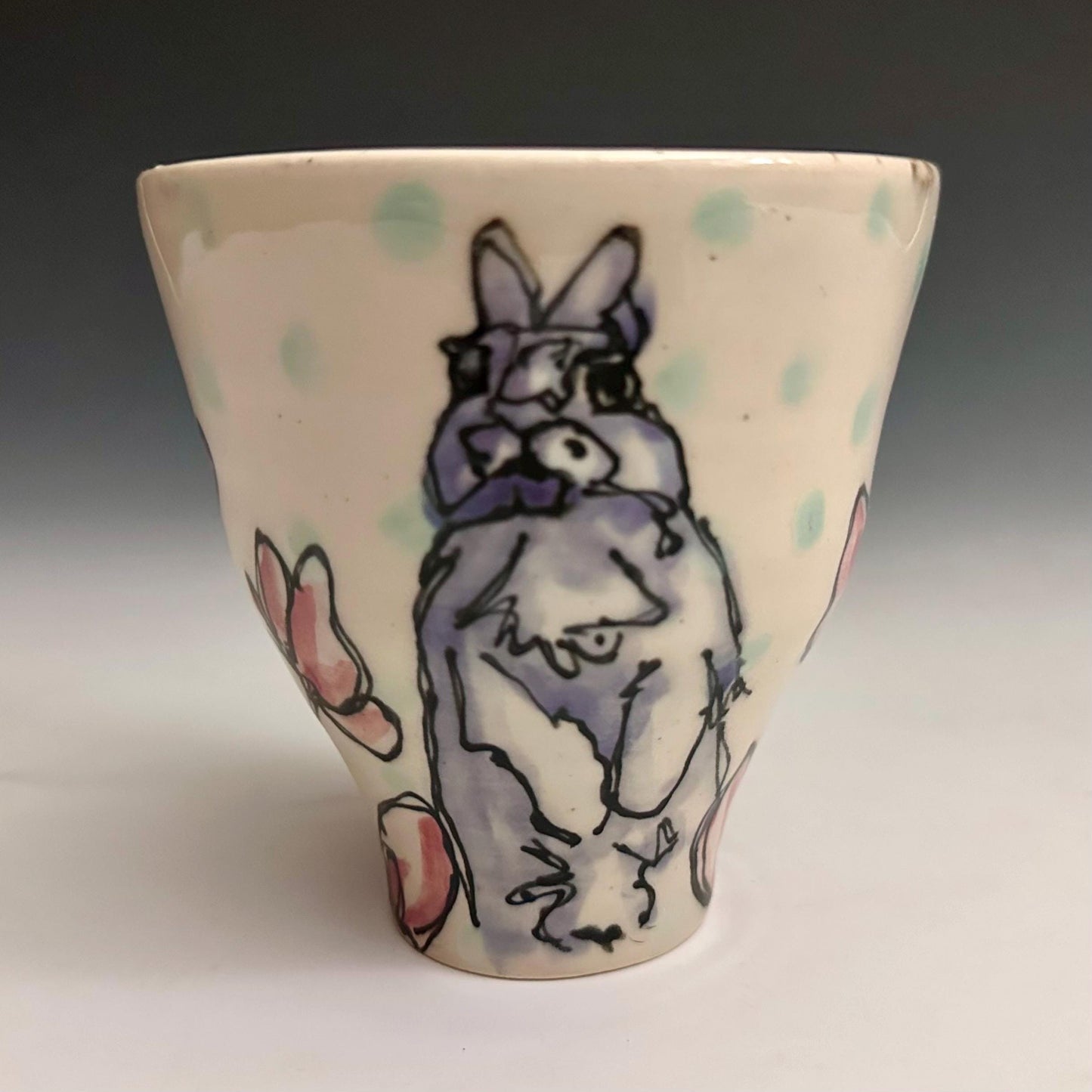 Bunny Poppy Cup Ceramic Glass A2434 Hand Painted Cute Bunny