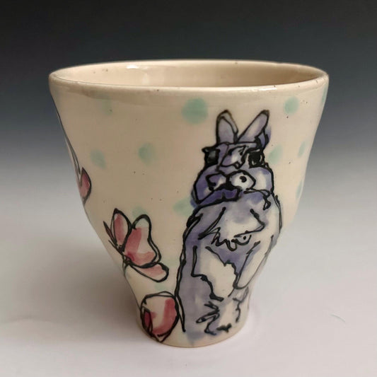 Bunny Poppy Cup Ceramic Glass A2434 Hand Painted Cute Bunny